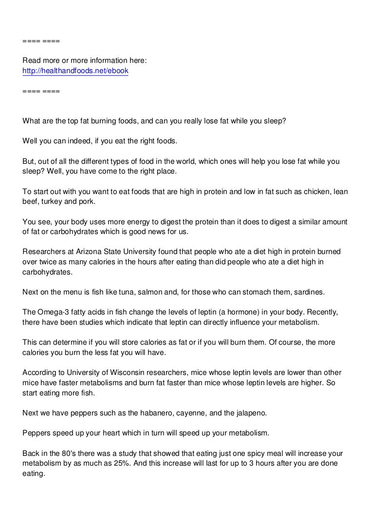 Lose Fat While You Sleep With The World S Top Fat Burning Foods slideshare