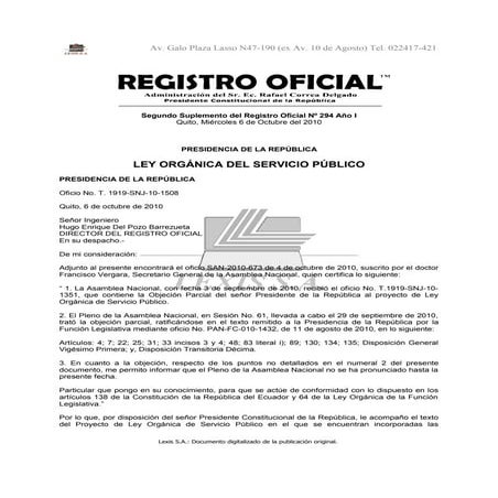 Ley organica-de-servicio-publico-losep | PDF