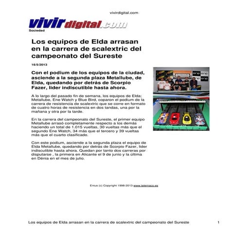 Los equipos de elda arrasan en la carrera de scalextric del campeonato del sureste