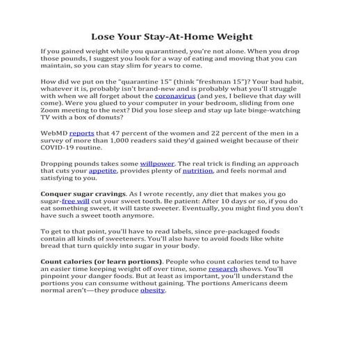 Lose your stay at home weight