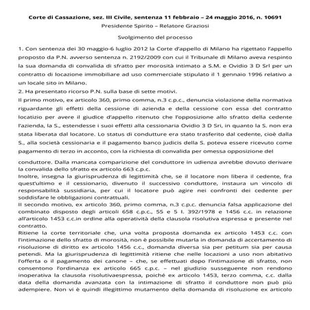 Lo sfratto per morosità non può essere mutato in risoluzione di diritto corte...