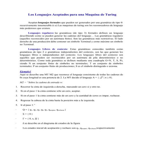 Los lenguajes aceptados para una maquina de turing