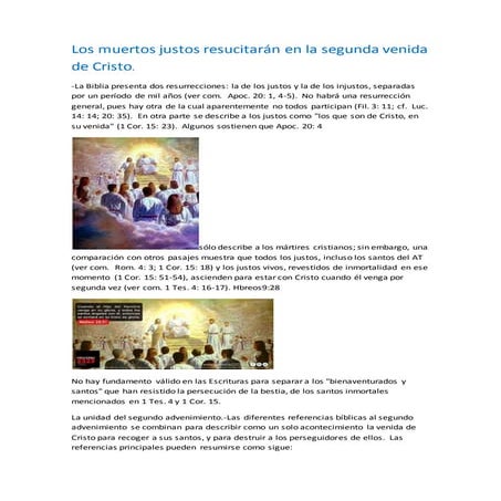 Los muertos justos resucitarán en la segunda venida de cristo