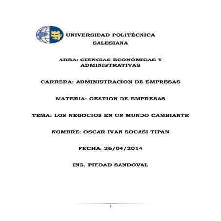 LOS NEGOCIOS EN UN MUNDO CAMBIANTE - GESTION DE EMPRESAS | DOCX