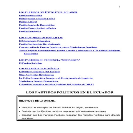 Los partidos políticos en el ecuador