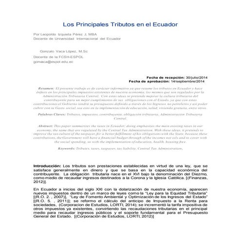 Los principales tributos en el ecuador