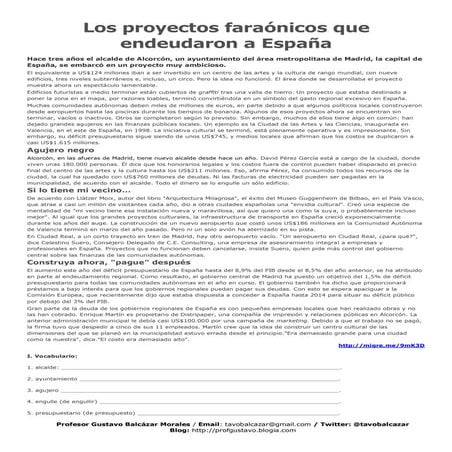 Ejercicios Complementarios de Español - Los proyectos faraónicos que endeudaron a españa 2