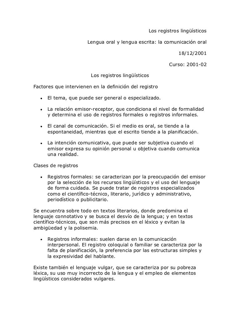 Los registros lingüísticos maestra maru equipo