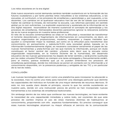 Los retos escolares en la era digital ensayo | DOCX