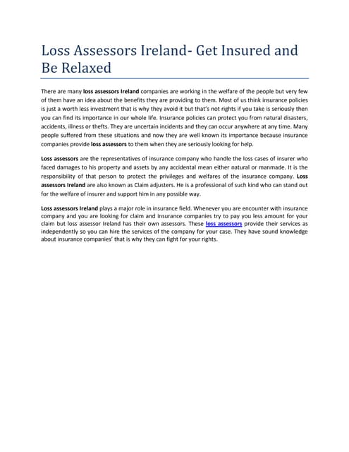 Loss Assessors Ireland- Get Insured...