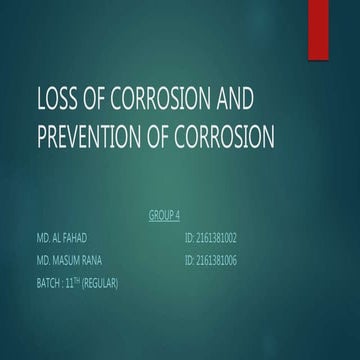 Loss of corrosion and prevention of corrosion