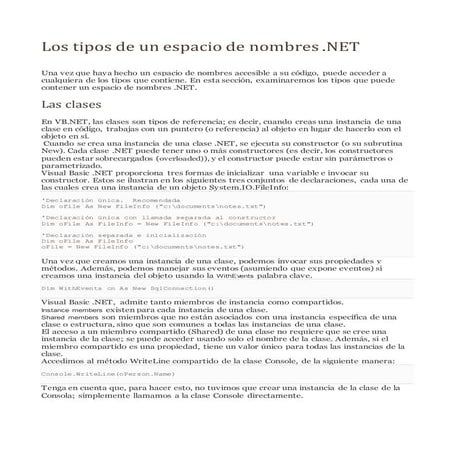 Los tipos de un espacio de nombres