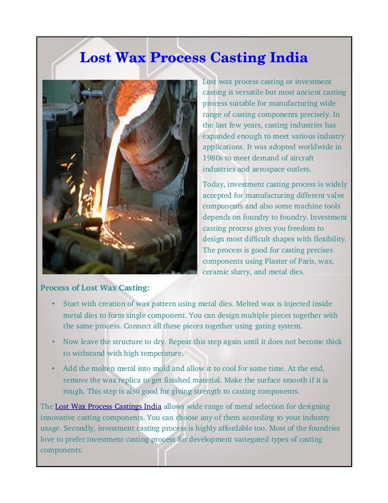 Some Facts Of Lost Wax Process Casting
