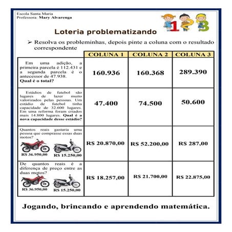 Loteria - Problematizando com as quatro operações.