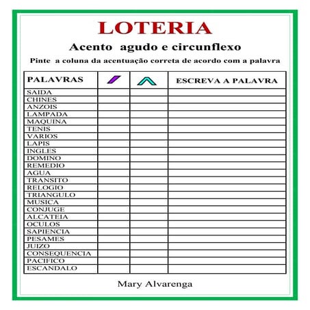 Loteria  acento agudo e circunflexo