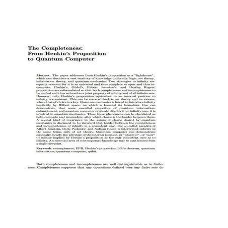 Completeness: From henkin's Proposition to Quantum Computer