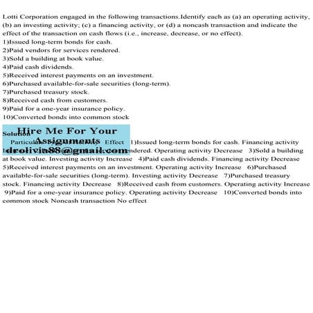 Lotti Corporation engaged in the following transactions.Identify eac.pdf
