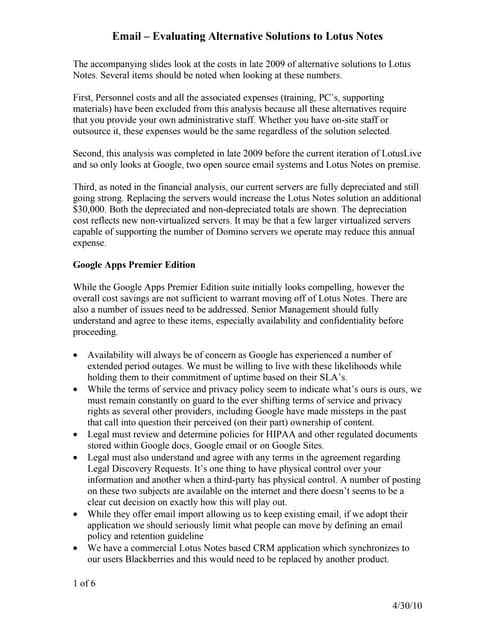 Lotus Notes and Email alternatives