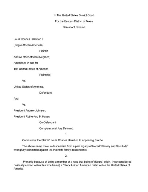 Louis charles hamilton ii. amend united states...