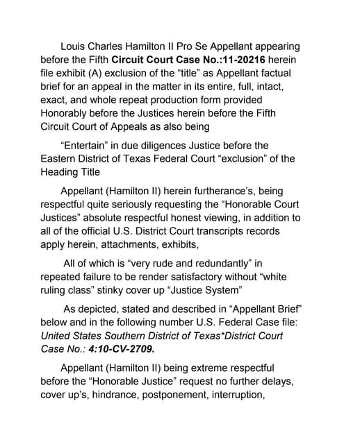 Louis charles hamilton ii pro se appellant appearing before the fifth circuit...
