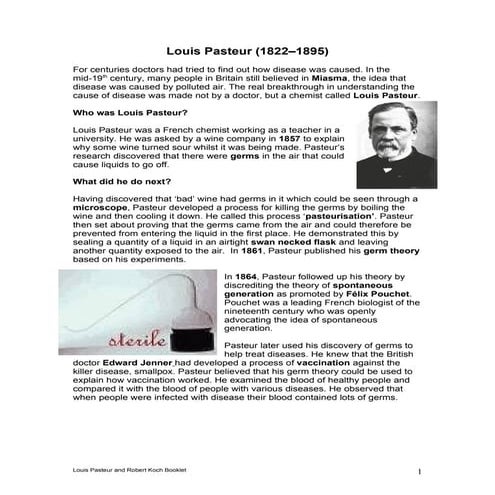 Louis Pasteur and Robert Koch booklet