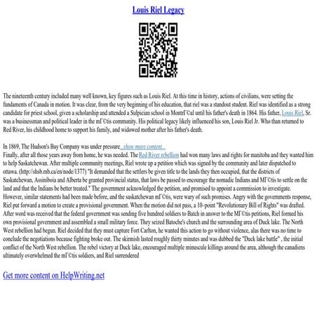 Louis Riel Summary | PDF