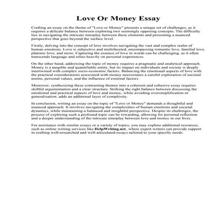Love Or Money Essay