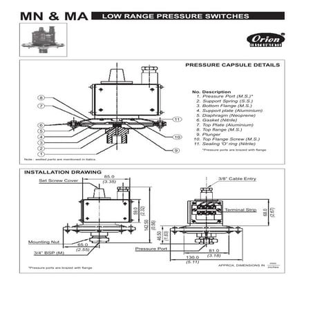 Low Range Pressure Switches MA series