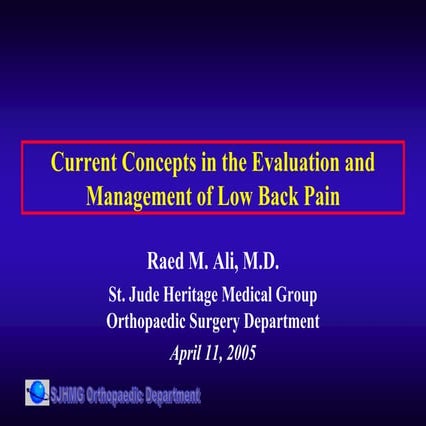Low Back Pain abc A review of anatomy and treatment options for low back pain.