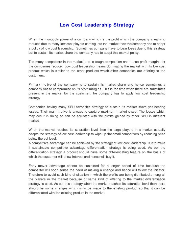 Low cost leadership strategy