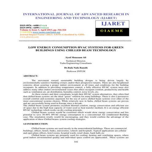Low energy consumption hvac systems for green buildings using chilled beam te...