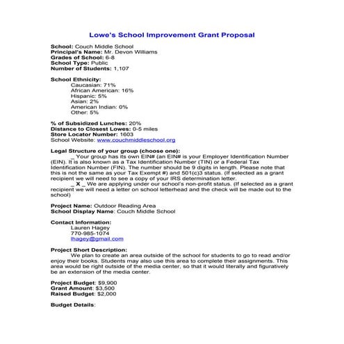 Lowes grant proposal