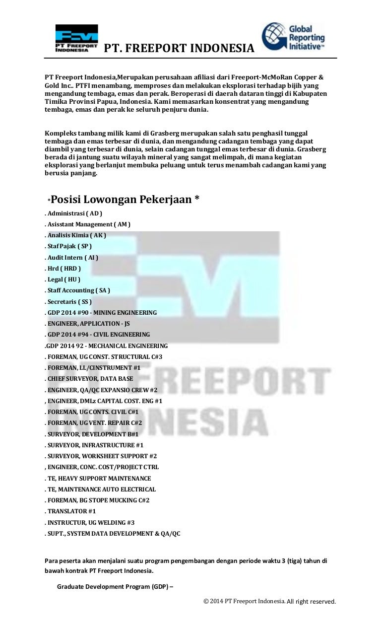 Lowongan pekerjaan pt. freeport indonesia 2015