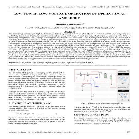 Low power low voltage operation of operational amplifier