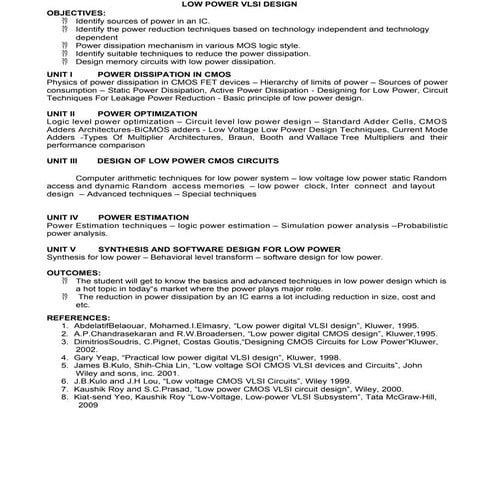 LOW POWER VLSI DESIGN.docx syllabus very large scale integration