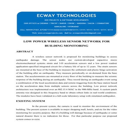 Low power wireless sensor network for building monitoring