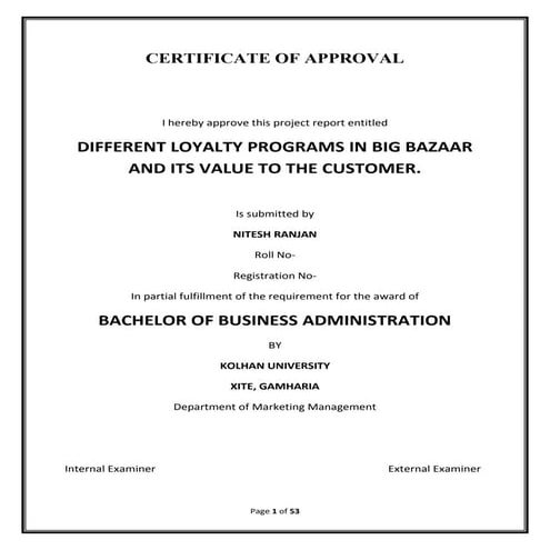 DIFFERENT LOYALTY PROGRAMS IN BIG BAZAAR AND ITS VALUE TO THE CUSTOMER.