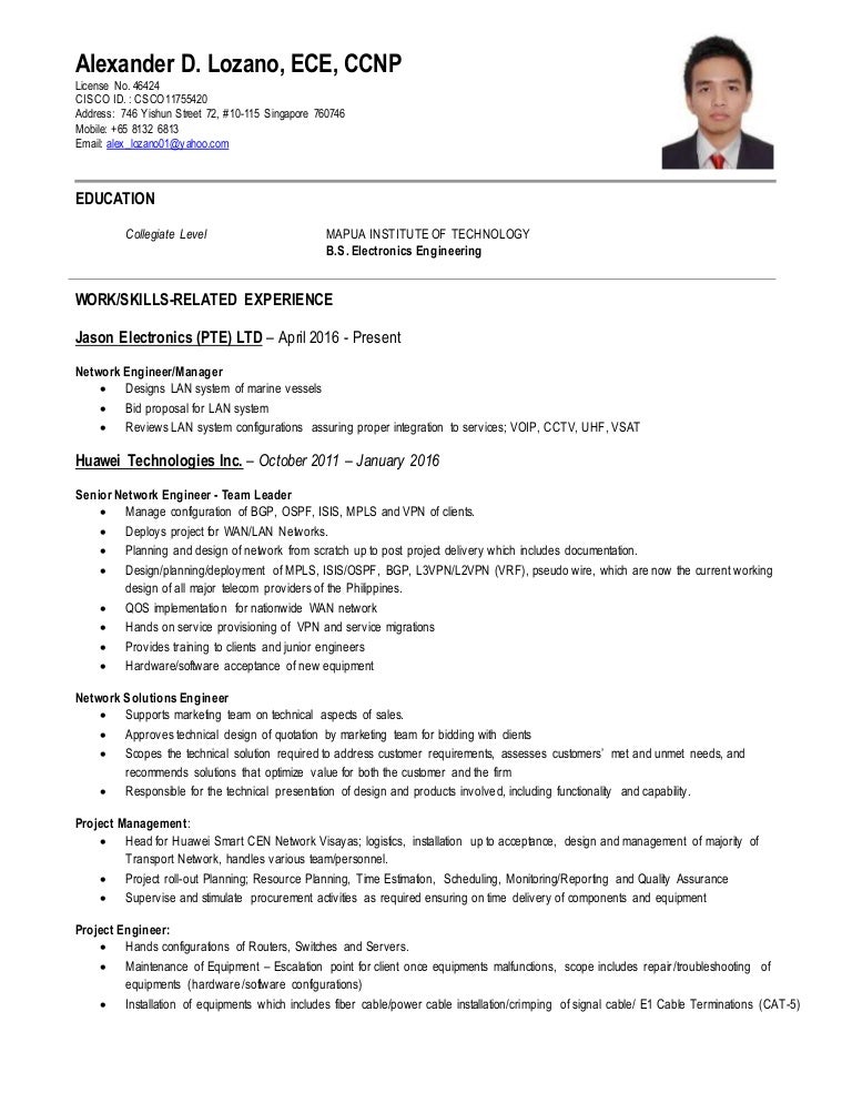 network engineer ccnp cv telecom technician cv