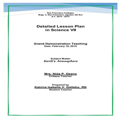 Detailed Lesson Plan - Earth's Atmosphere