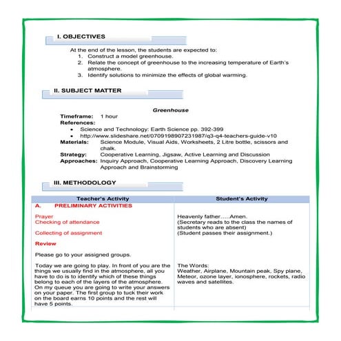 Detailed Lesson Plan in Science VII - Greenhouse