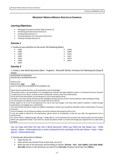 Microsoft word exercises | PDF