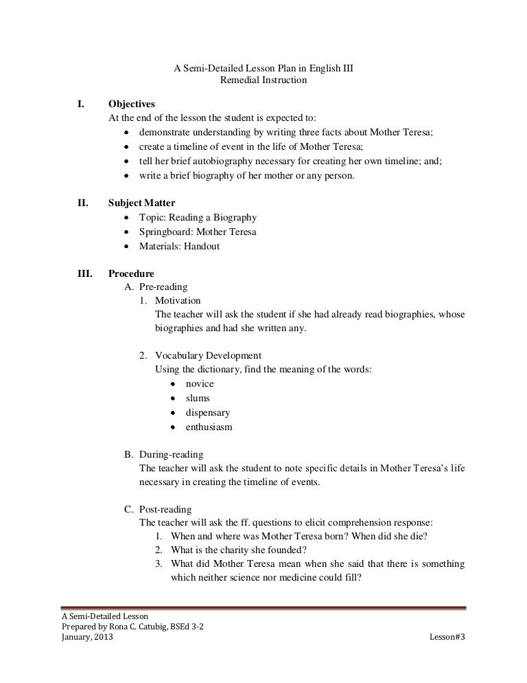 Sample Semi Detailed Lesson Plan In English For High School - Printable ...