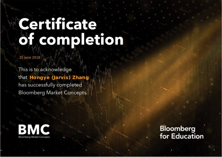Bloomberg Market Concepts Certificate of Completion