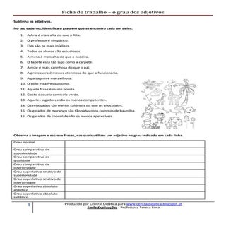 Ficha de trabalho - grau dos adjetivos