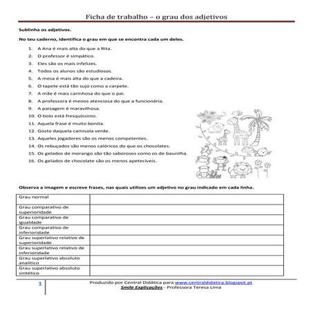 Ficha de trabalho - grau dos adjetivos