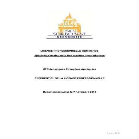 Licence Collaborateur des activités internationales - Sorbonne Paris IV. CFA ...
