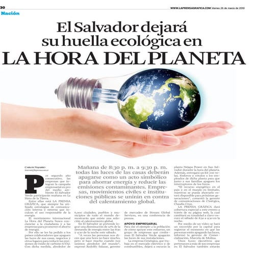 El Salvador dejara su huella ecologica en La HOra del Planeta