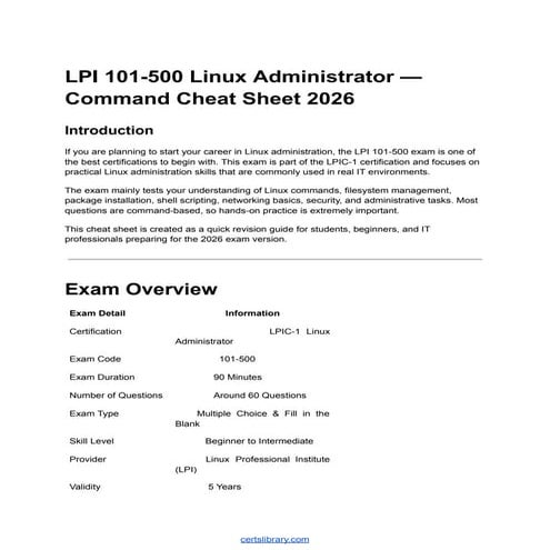 Comprehensive LPI 101-500 Linux Administrator Command Cheat Sheet 2026 ...