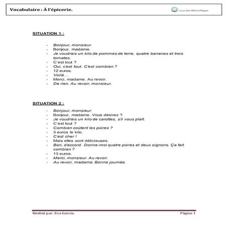 Dialogues à l'épicerie.