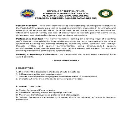 A Detailed Lesson Plan on Active and Passive Voice